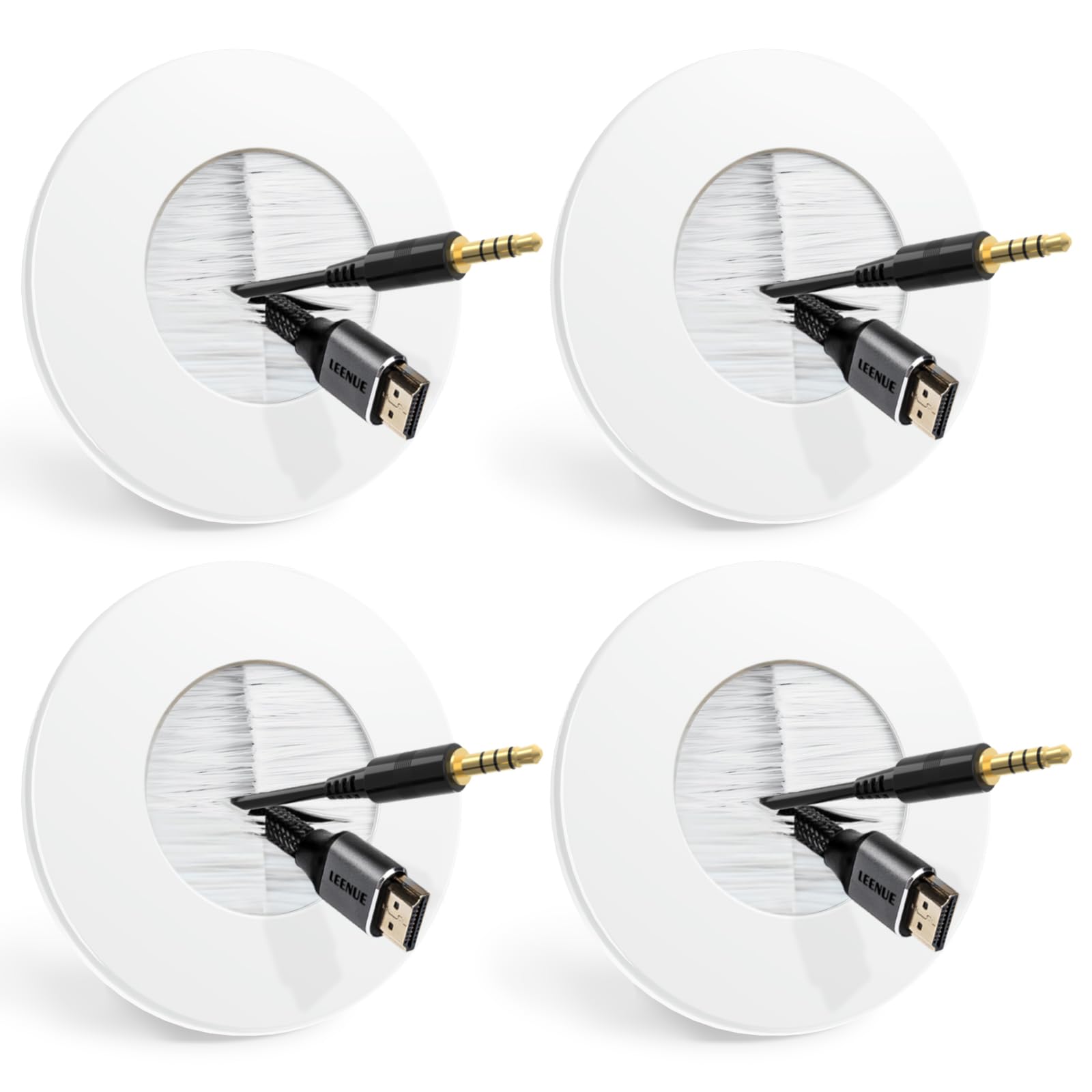 4 Pack in Wall Cable Management Kit for Wall Mounted TV Slim Round Cable Pass Through Plates for Easy Installation White (Not Include Hole Saw)