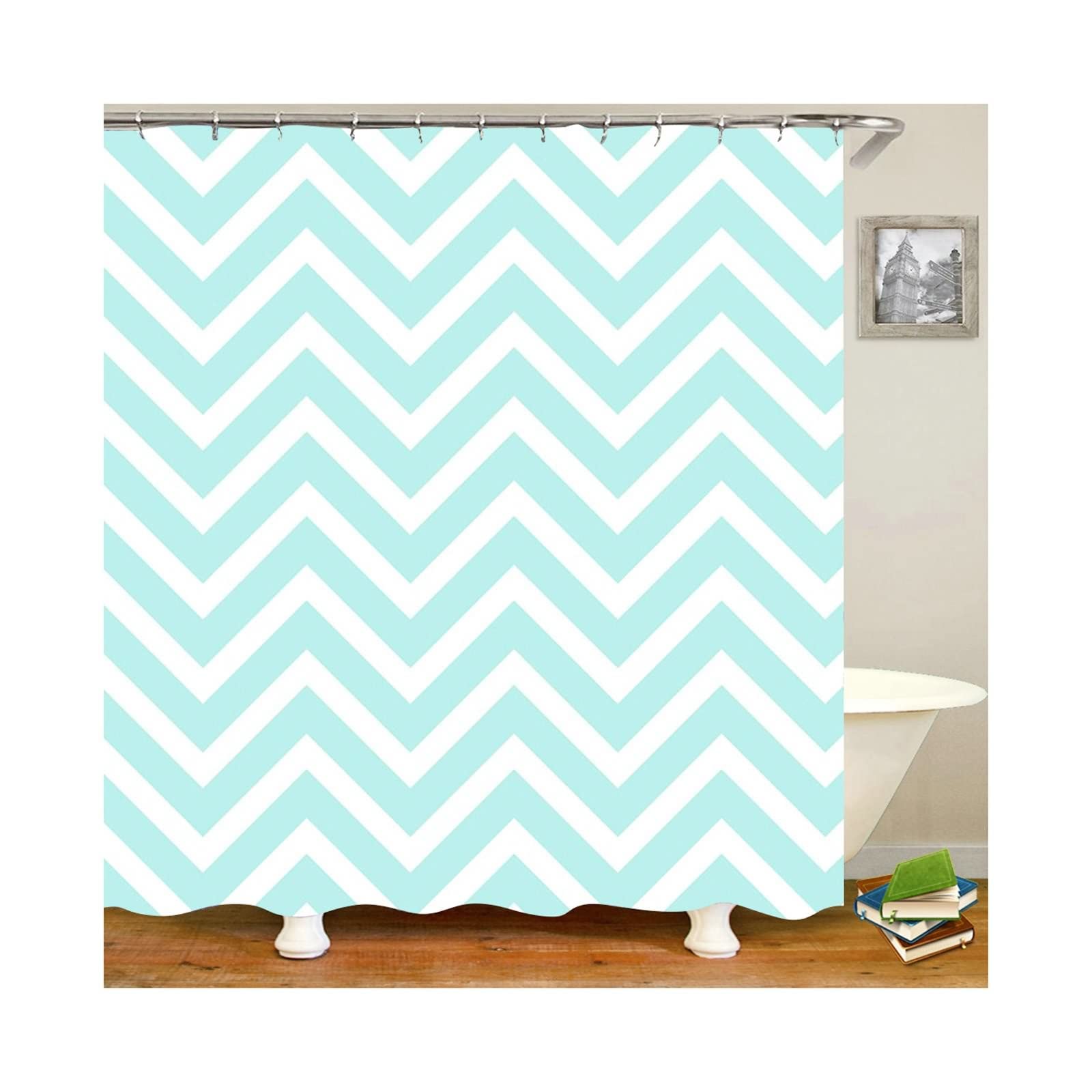 Rideau de douche chic KnSam turquoise 180x200 cm au motif vagues géométriques