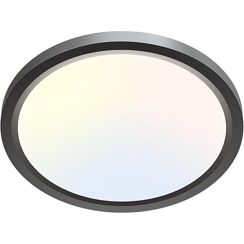 zemty LED Ceiling Light Fixture, 6.5-Inch 12W 1200lm Small Flush Mount Light, Adjustable 3000K 4000K 6500K Color Temperatures, Round Flat Recessed Lamp for Kitchen Closet Hallway Laundry, Black