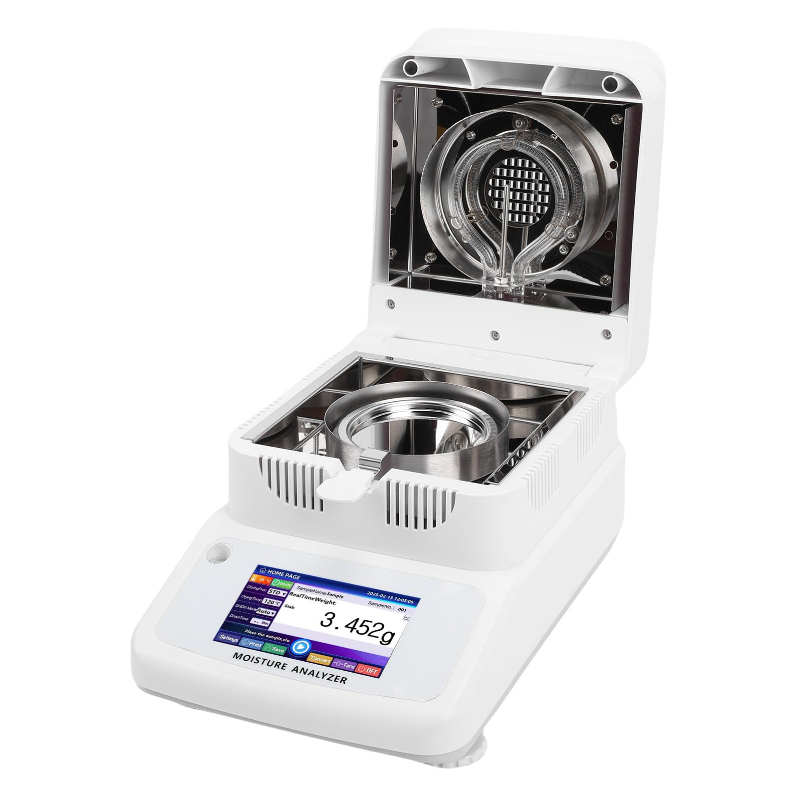 Analizador de Contenido de Agua de Calefacción Halógena, Medidor con Pantalla Táctil de 120 G para Alimentación de Maíz, Precisión de 0,002 G, con Acero Inoxidable, (Enchufe europeo 220V)