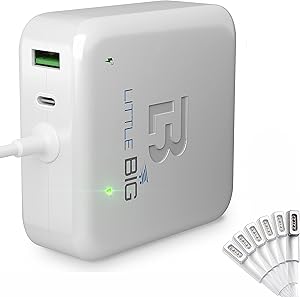 Little Big MacBook Pro Charger 60W L-tip Magnetic Connector, with Aditional Charging Ports Power Adapter, Replacement MacBook Pro Charger for Apple MacBook Pro Retina Late 2009- mid 2012 White