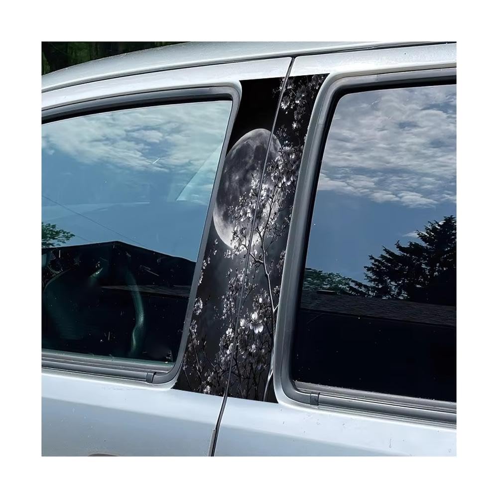 Bertdcx One Color 2Pcs Car Center Pillar Window Blossoms & Moon Glossy Protective Polyethylene Film Auto Parts