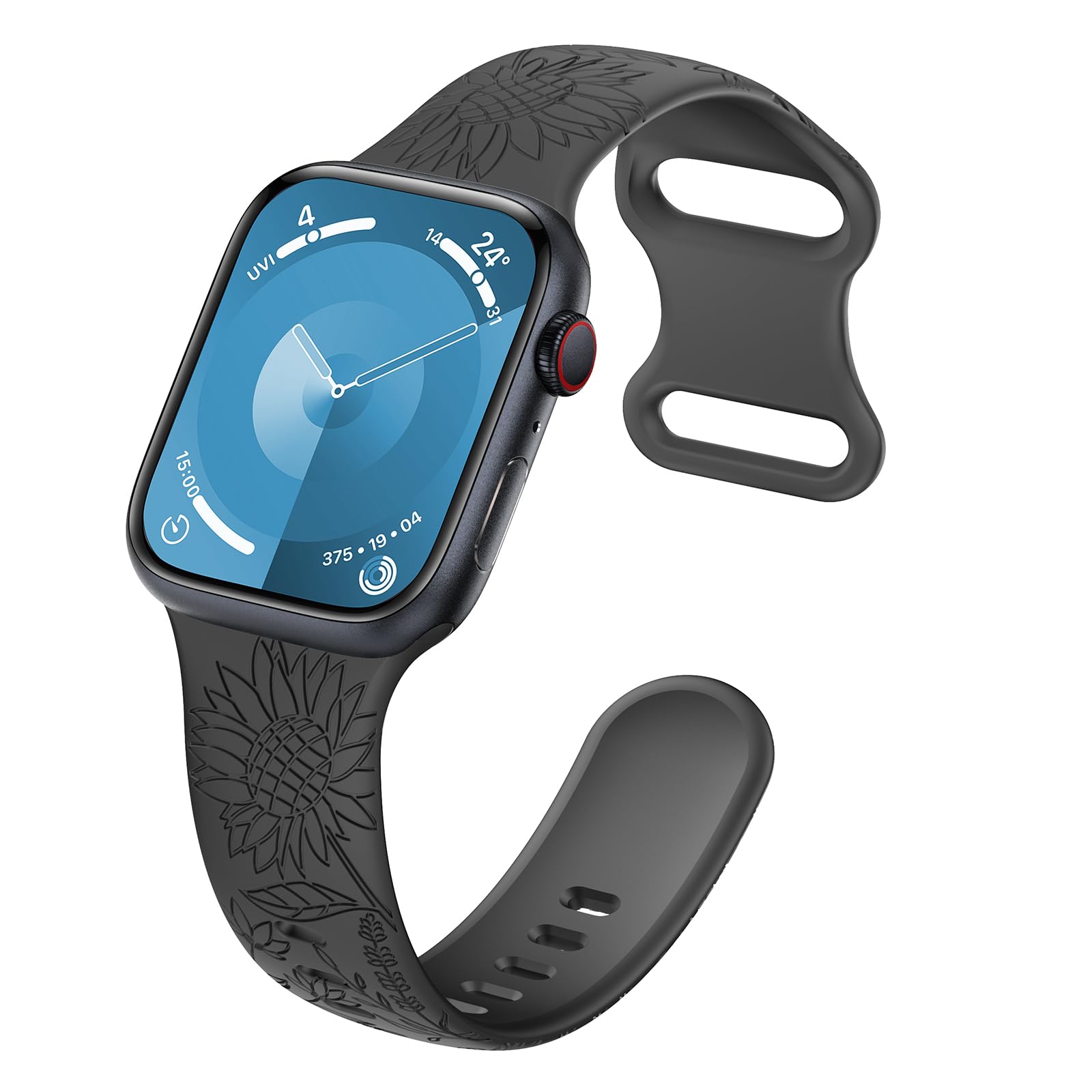 Higgs Flower Engraving Replacement Strap Compatible with Apple Watch Strap 41 mm 40 mm 38 mm 44 mm 45 mm 49 mm 42 mm Women Men Soft Silicone Sports Bracelets for iWatch Series Ultra 8 SE 7 6 5 4 3 2 1