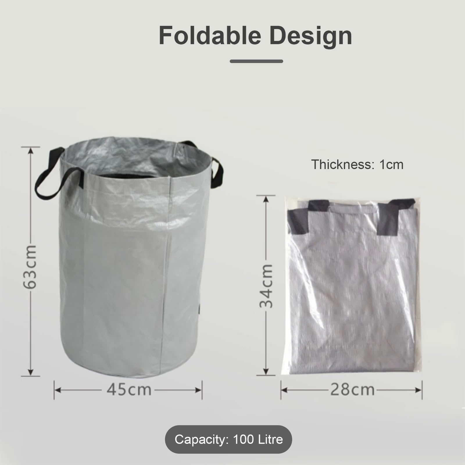 Sacchi per rifiuti da giardino, 3 sacchi for la raccolta delle foglie riutilizzabili da 100 litri, pieghevoli, for la raccolta dei rifiuti da giardino(Silver 3pcs)