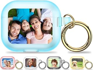 AIPNIS Capa para AirPods Pro com foto personalizada, capa protetora de TPU transparente personalizada à prova de choque presente, para capa para Airpods Pro 2019, com chaveiro (azul)