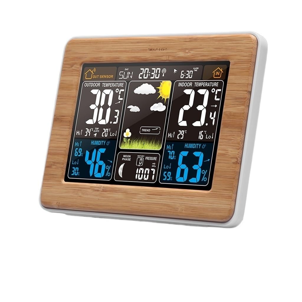 HRWLY Weather Alarm Clock Forecast Temperature Moon Phase Snooze Lunar Large LED Display Digital Color
