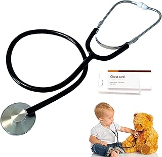 Children's Stethoscope, Metal Toy Stethoscope, Children's Stethoscope Role Play, Functional Stethoscope Toy, Analogue Stethoscope, Amplifies Breathing and Heart Sounds, Black