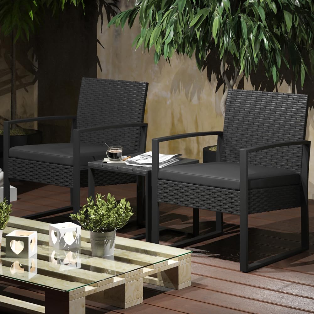 Ok-living Salottino da giardino antracite 3 pezzi con tavolo