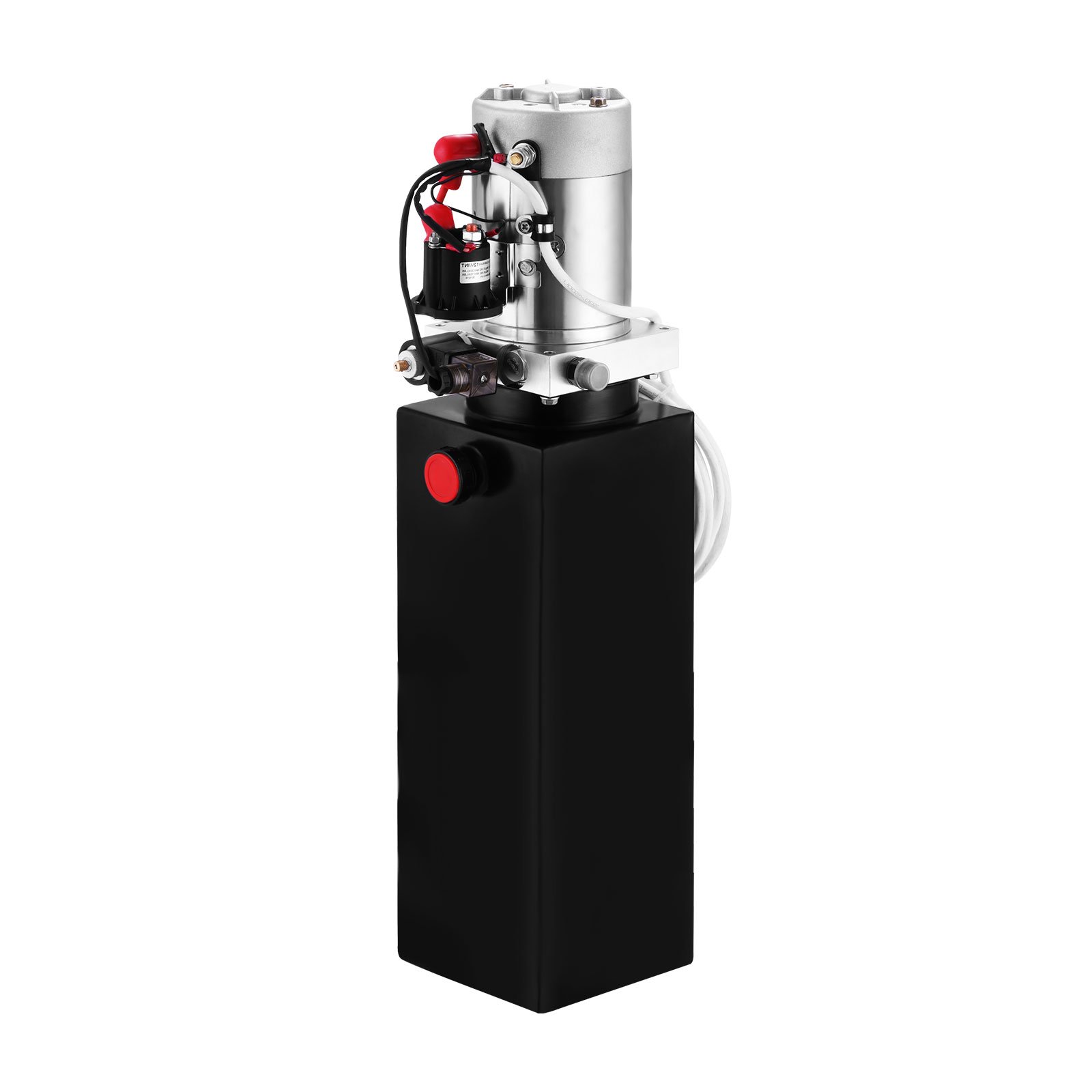 12V Bomba Hidráulica 1.6KW Bomba Hidráulica con Tanque de Combustible Metal Bomba Hidráulica de Acción Simple Hydraulic Pump para Elevación de Vagón Remolque Volquete (10L)