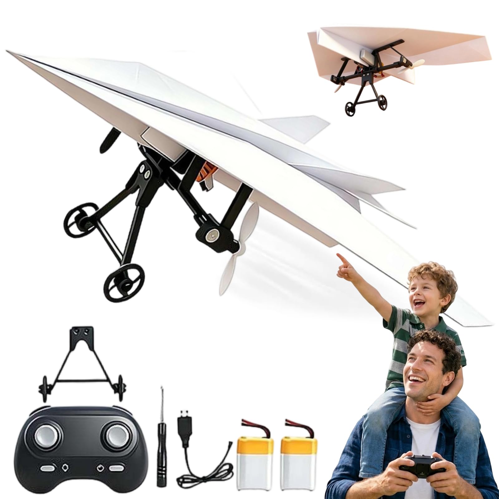 Rc Paper Airplane Kit with Gyro Stabilizer,2026 NEW DIY Electric Remote Control RC Plane with Dual Propellers,2.4GHz Lightweight Foldable Flying Planes Micro Fixed Wing Drone Support Mirrorless Camera