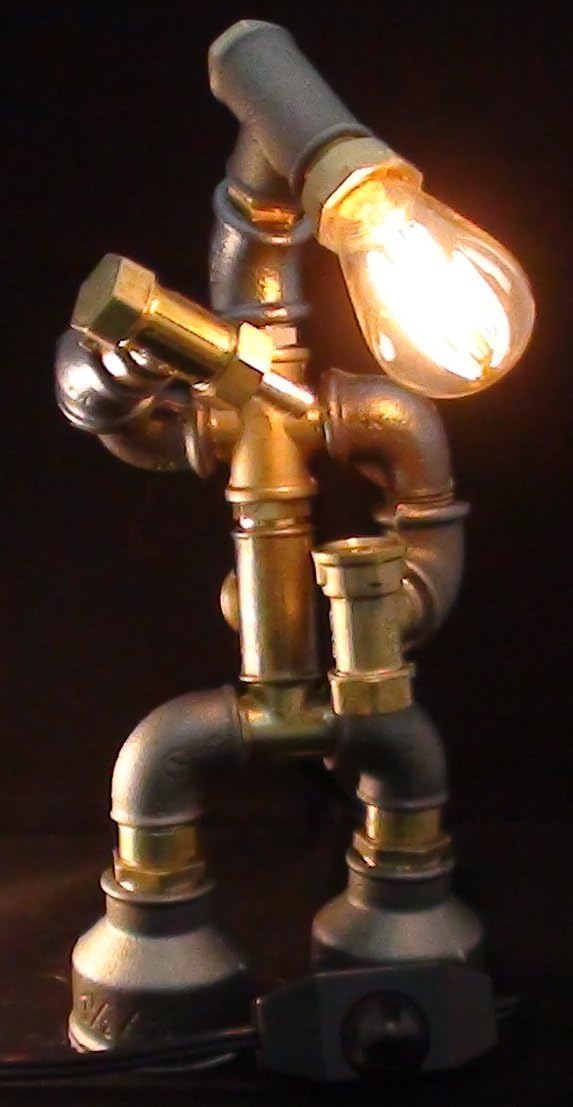 Easy2cookVintage Retro Handmade Steampunk Pipe Table Lamp Robot Bartender