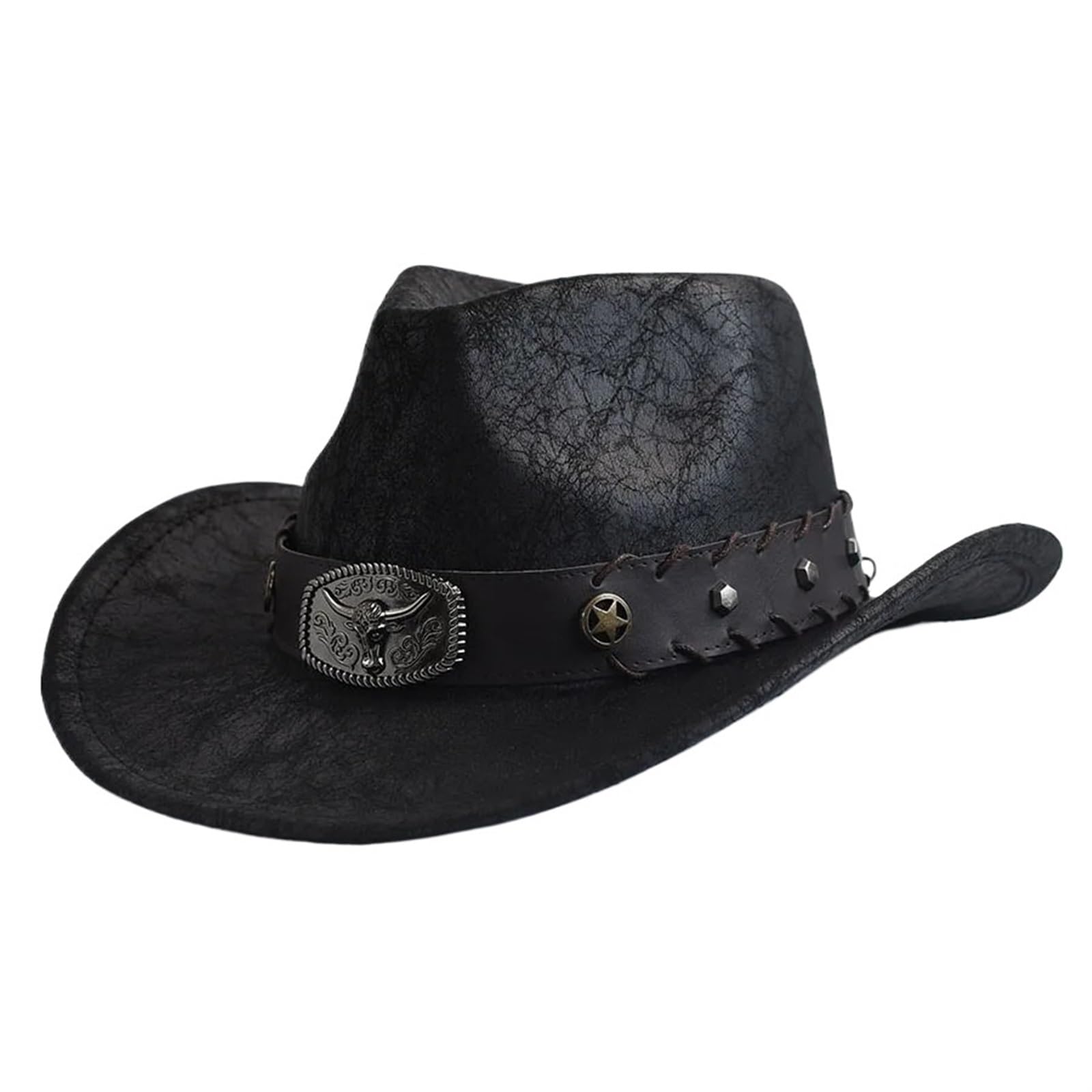 Cappello Cowboy Cappello da Cowboy Occidentale for Uomo Donna in Ecopelle Vintage Gentiluomo Cowgirl Costume Cappelli Jazz(Black)