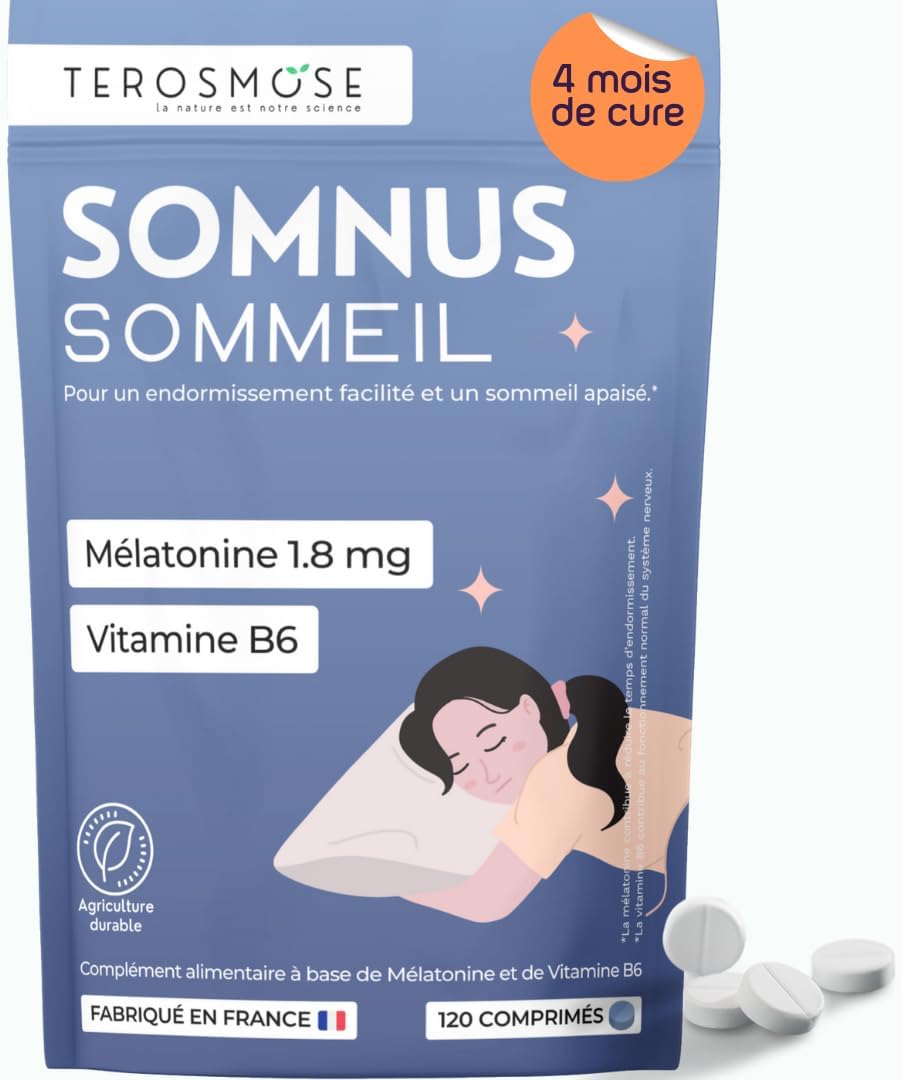 Somnus Melatonin 1.8 mg – Natural Sleep Supplement – Marine Magnesium & Vitamin B6 – Helps Sleep & Relaxation – 120 Tablets – Made in France