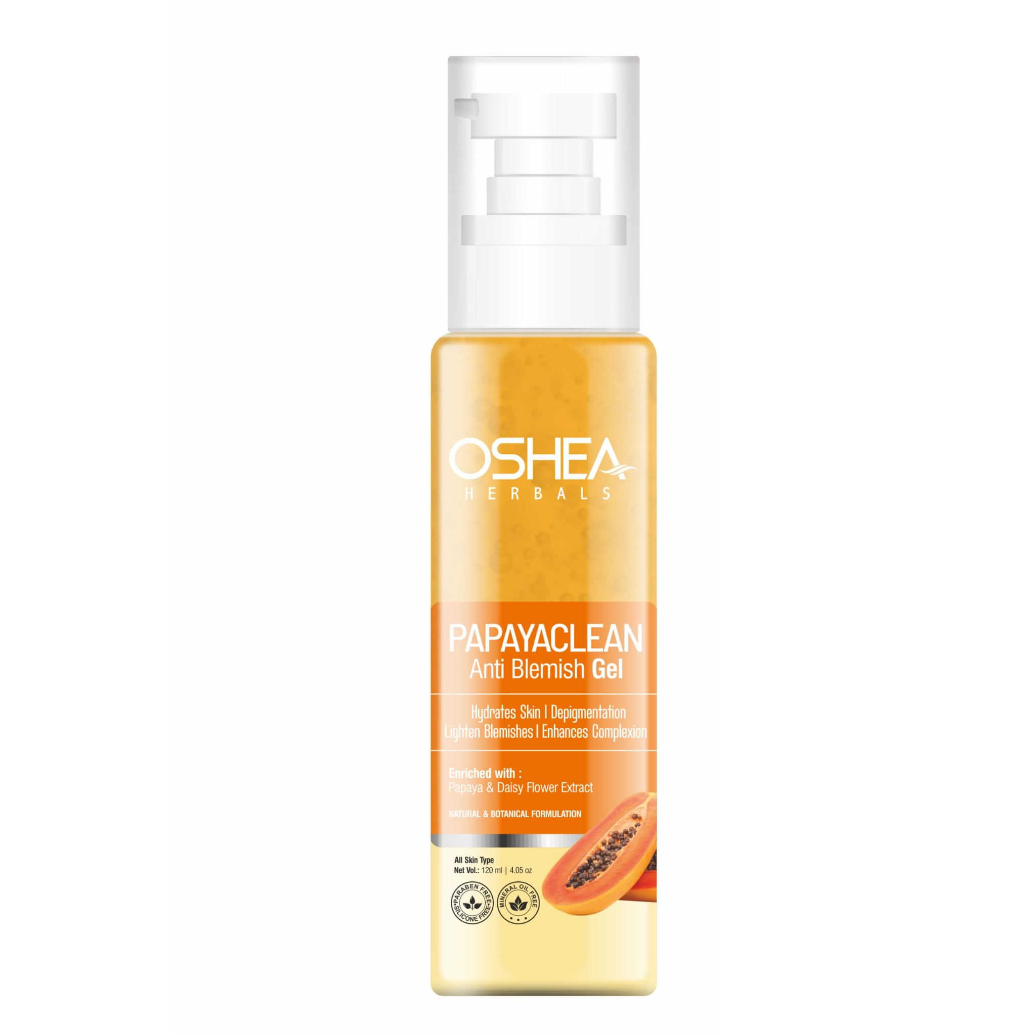 Oshea Herbals Papayaclean Anti Blemish Face Gel for All Skin Types | Hydrates, Reduces Pigmentation & Lightens Blemishes | Enriched with Papaya & Daisy Flower Extracts - 120ml