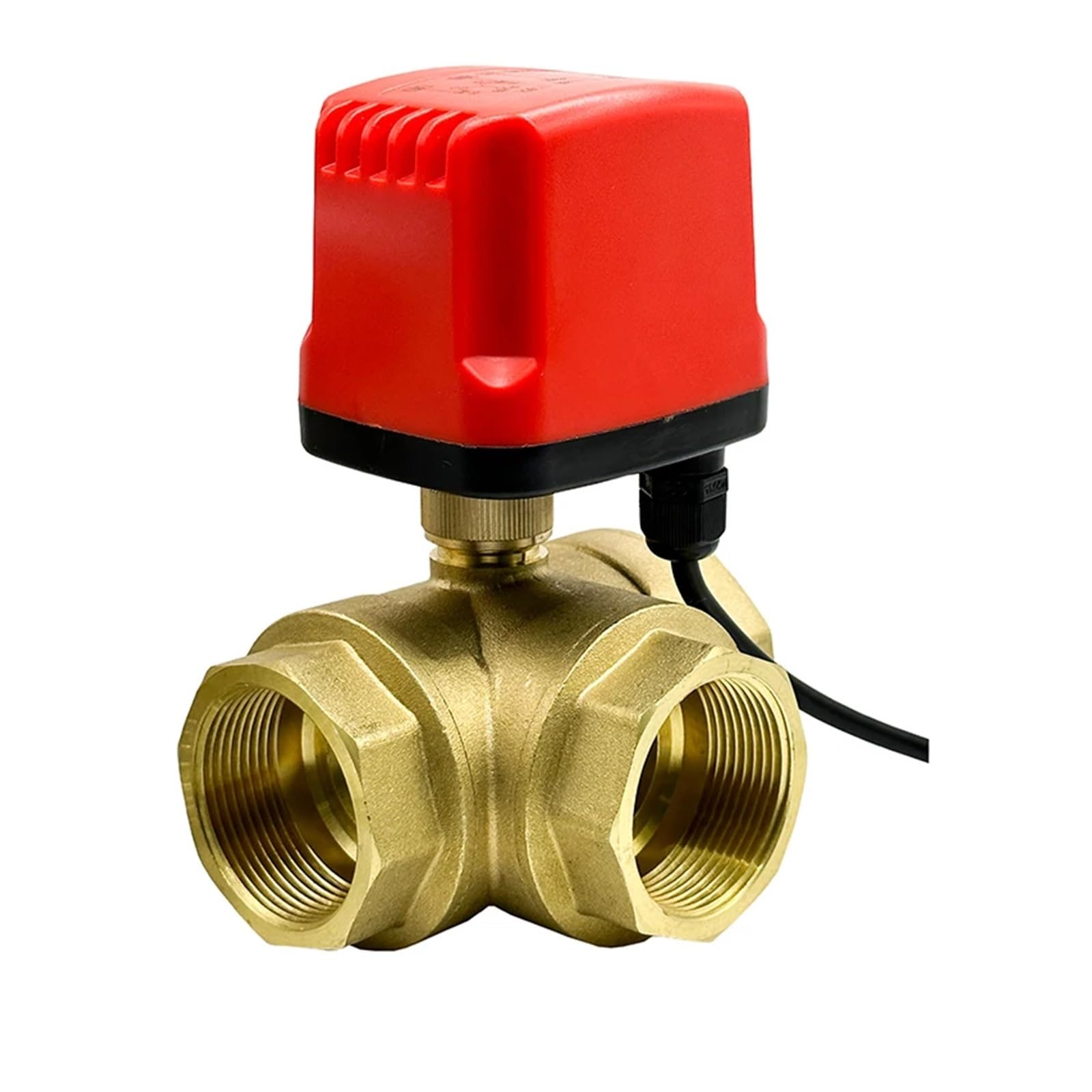 DN40 3 Ways Waterproof Motorized Ball Valve 3-Wire 2 Control Brass Electric Big Torque Metal Motor(T TYPE-220VAC-CR02)
