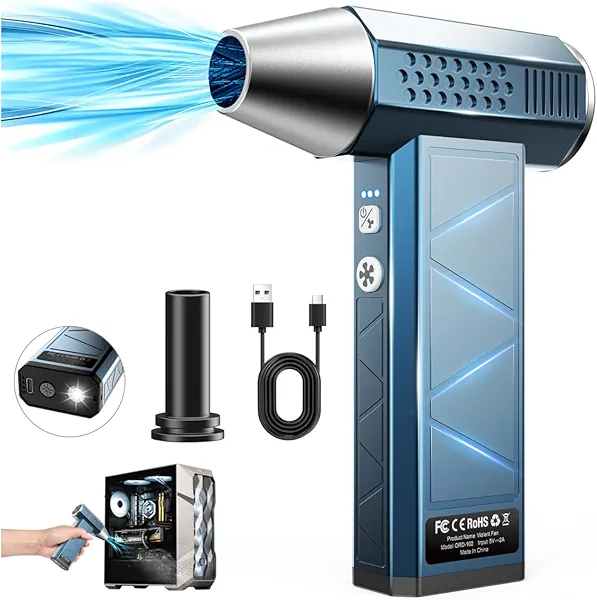 Hingso Compressed Air Duster, 380000RPM Powerful Electric Air Duster with LED Light, 4-Gear Rechargeable Mini Blower with Brushless Motor, Jet Dry Blower for Computer, Keyboard, Home, Car, Outdoor