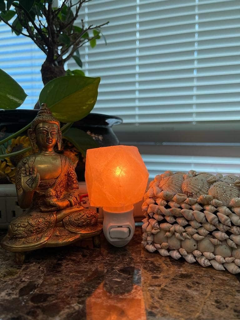 Himalayan Pink Salt Night Lamp - Diamond, Individually Hand Crafted Himalayan Pink Salt Lamps, Amber Glow, Bedside Night Light, 15 Watt Bulbs, Rotatable Holder