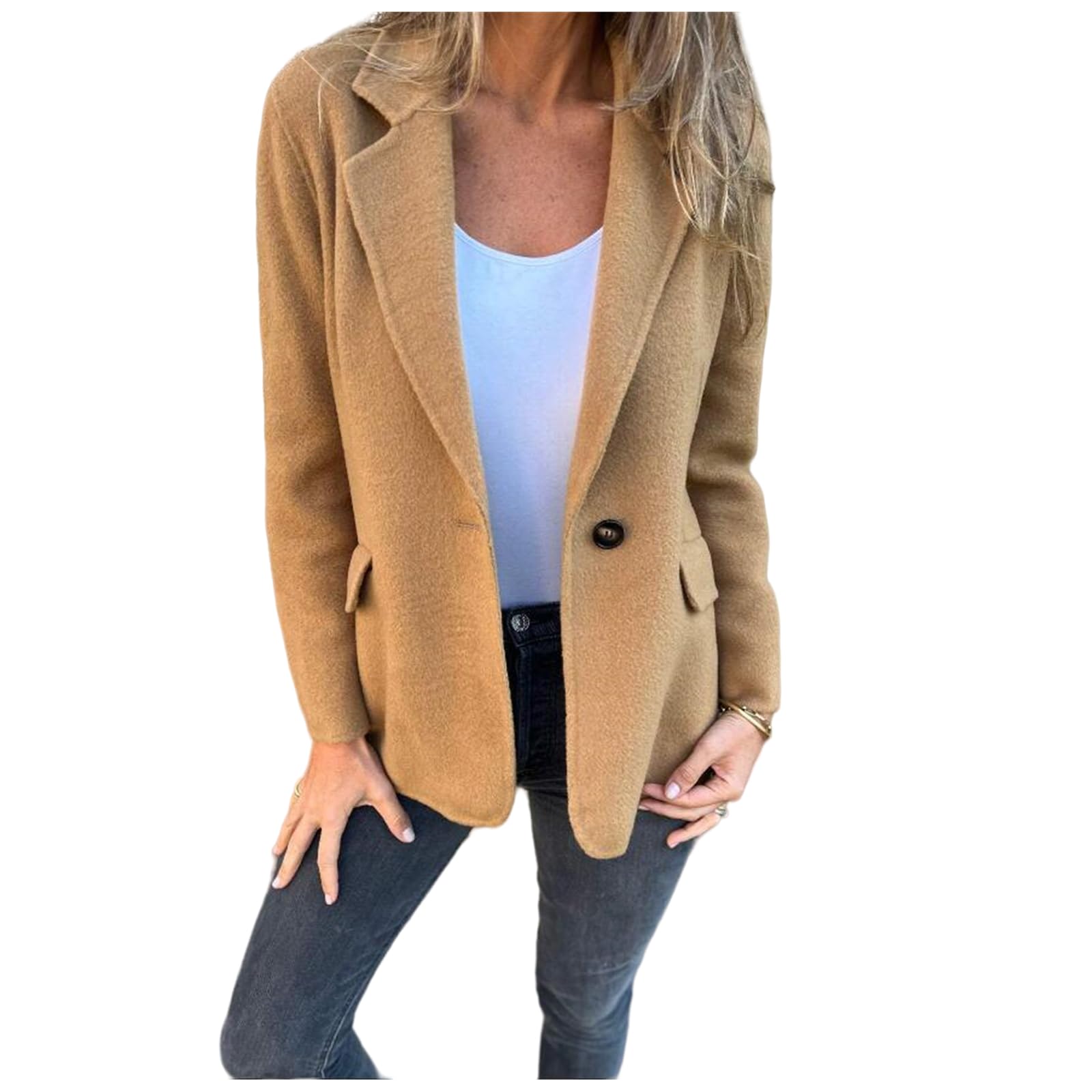 Cropped Wool Blend Jacket Women Lapel Open Front Blazer Jackets Work Office Pea Coat Warm Winter Casual Suit