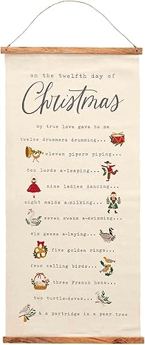 Mud Pie 12 Days Christmas - Percha de tela, 47 x 22 pulgadas, color crema