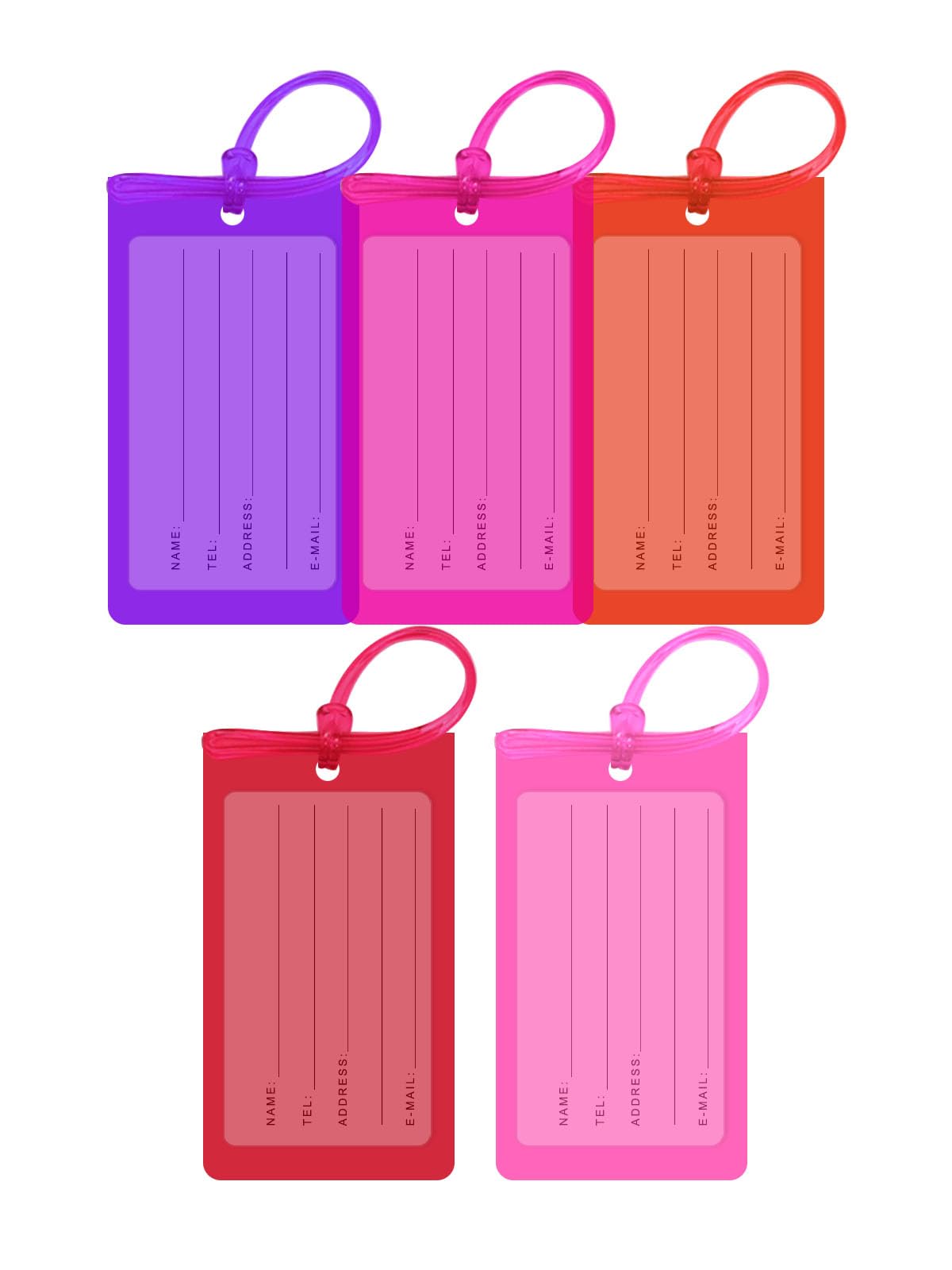 uggage Tags for Suitcases,5 Pack Luggage Tags for Cruise Ships,Clear Colorful Suitcase Tags with Name ID Label and Loop for Luggage,Travel BagTags for