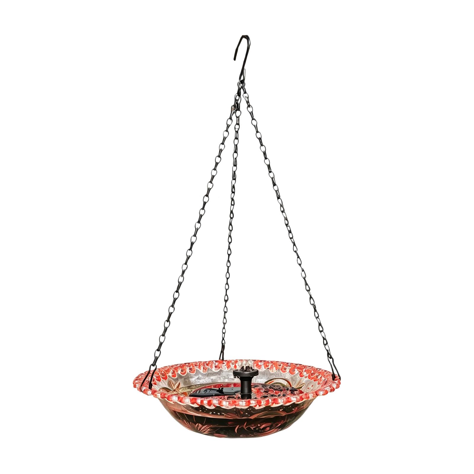 Limtula Red Fountain Bird Bath Solar Outdoor Hanging Fountain Garden Hanging Hummingbird Bowl Shower For Garden Waterproof