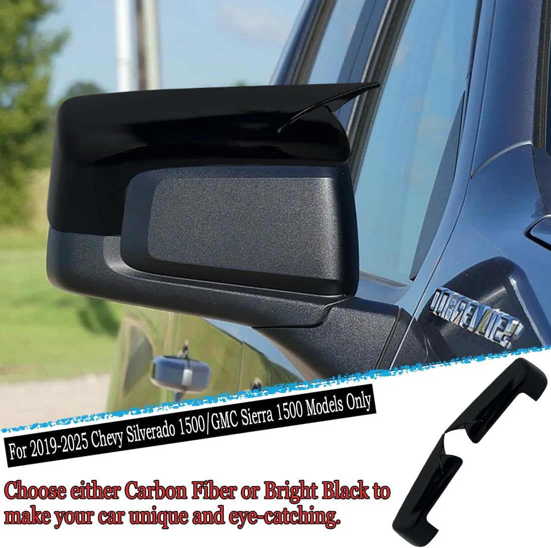 MUXEE Rear View Mirror Cover, for 2019-2025 Chevy Silverado 1500/GMC Sierra 1500 - Bright Black Turn Signal Housing Cover Accessories