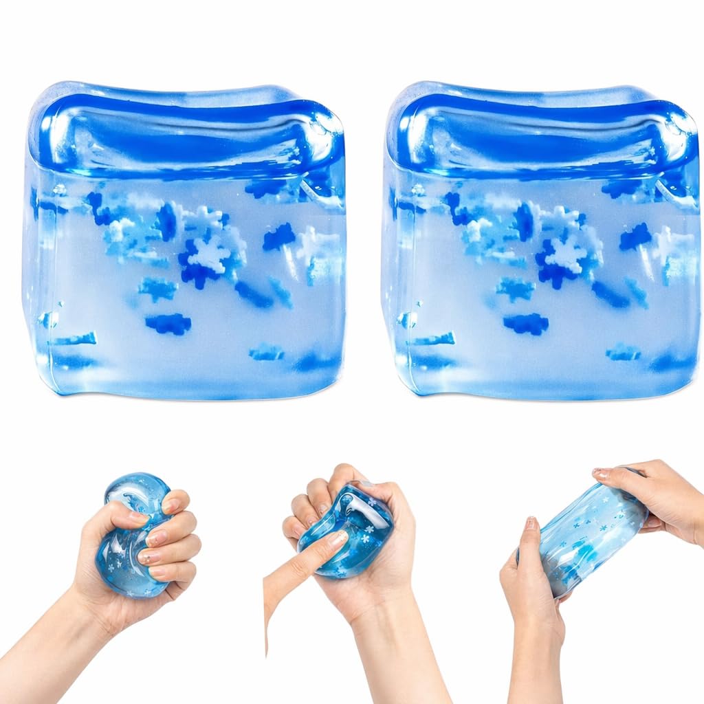 2 PCS Squishy Fidget Toys Set,1.38 inch Clear Ice Cube Squishy Set for Stress Relief and Focus Enhancement, Squishy Cubes for Office Focus And Daily Stress Relief