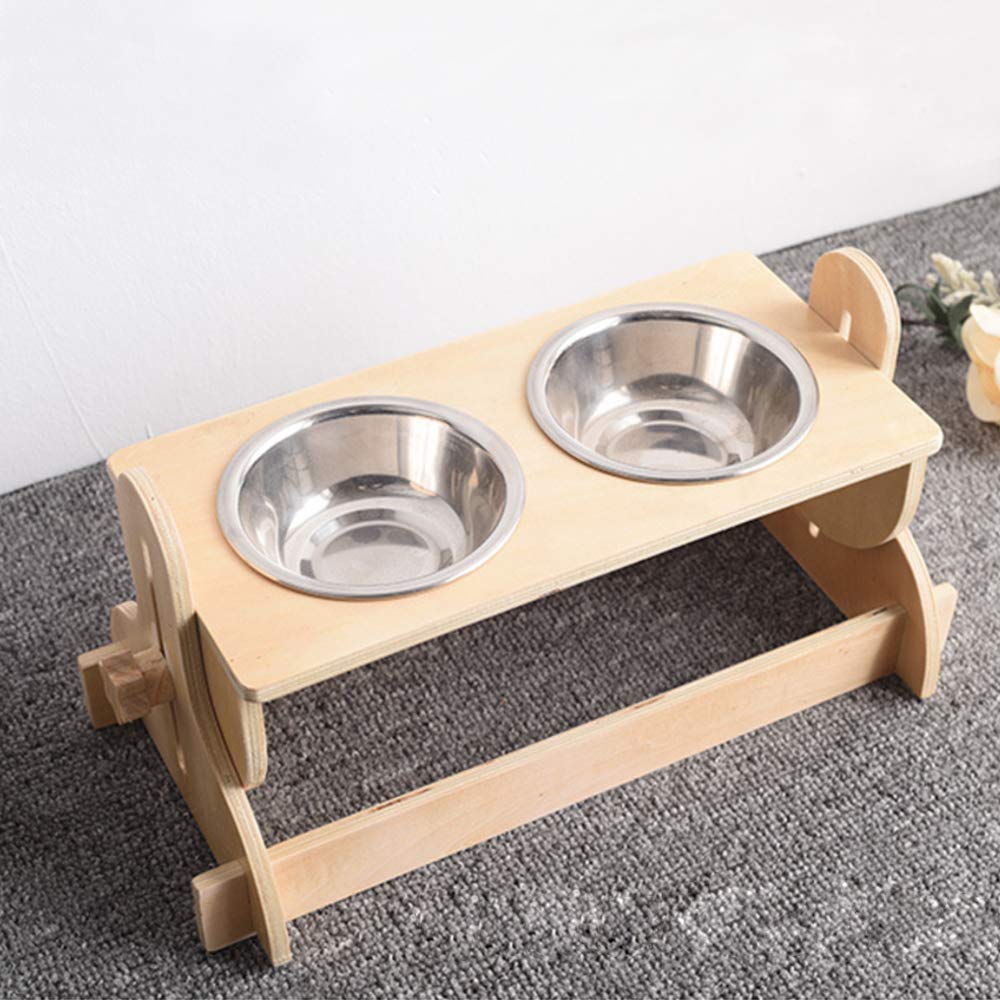 nother Pet Food and Water Stainless Steel Bowls for Cats and Dogs, Adjustable Wooden Elevated