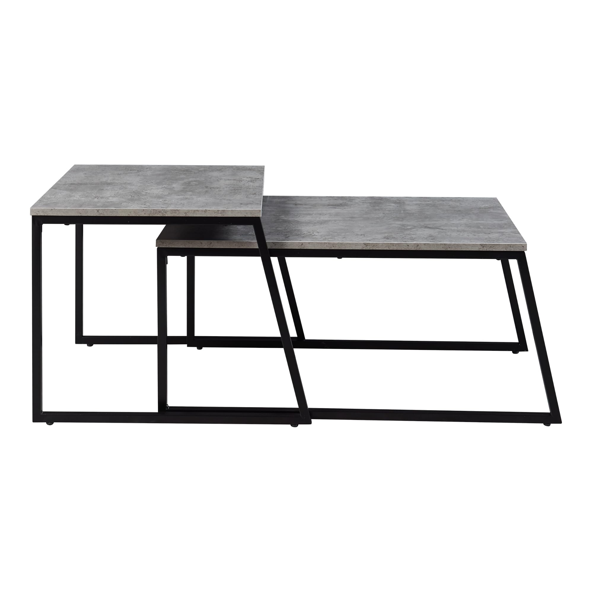 [en.casa] Juego de 2 Mesas Nido Hyllestad Set de 2 Mesas Auxiliares Rectangulares Mesas de Centro para Salón Oficina Estilo Industrial Acero Aglomerado - Negro/Efecto Hormigón
