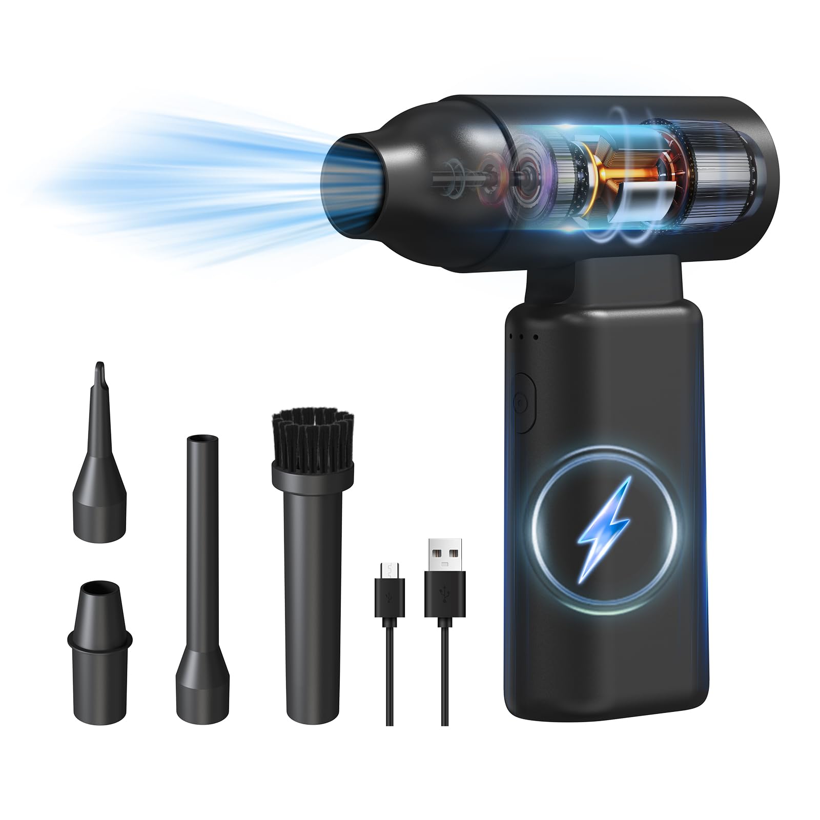 Plumero de aire comprimido, de 3 engranajes a 67000 rpm, portátil, recargable por USB, sin escobillas, plumero de aire eléctrico d