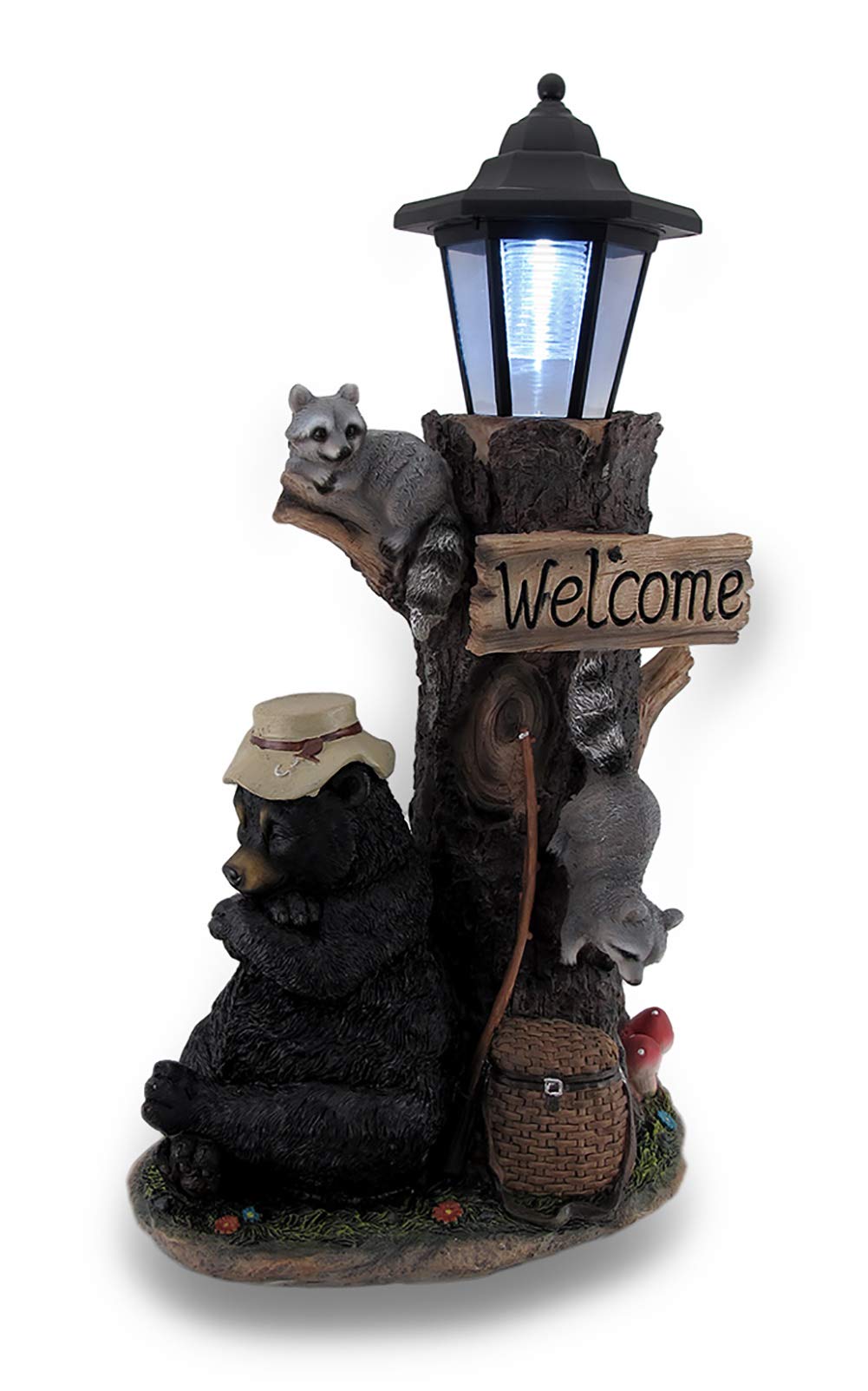 Lazy Days of Summer Black Bear and Friends LED Solar Lantern Welcome Sign