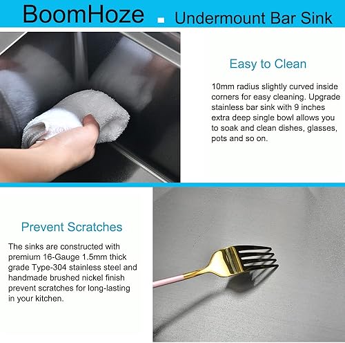Miniatura 6 de BoomHoze - Fregadero de barra de 21 pulgadas, color negro, fregadero de cocina pequeño de 21 x 18 pulgadas, fregadero de cocina pequeño de calibre