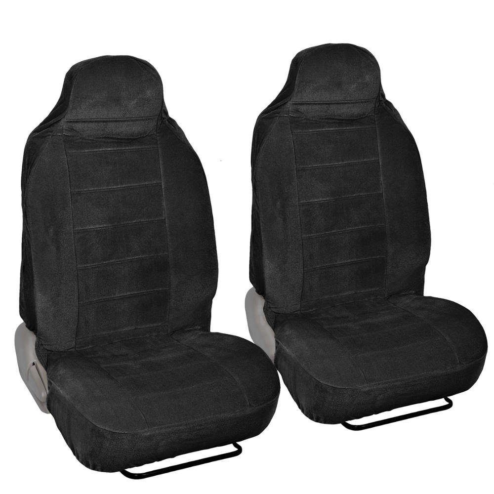 Full Bucket Fine Velvet Seat Covers - Rich Black Velour Front Pair