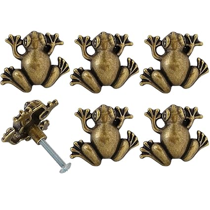 Vivicap 6 Pcs Zinc Alloy Frog Shaped Cabinet Knobs Animal Pull Handle with Screw Hardware Furniture Decoration for Drawer Dresser Closet Kitchen Cupboard Wardrobes