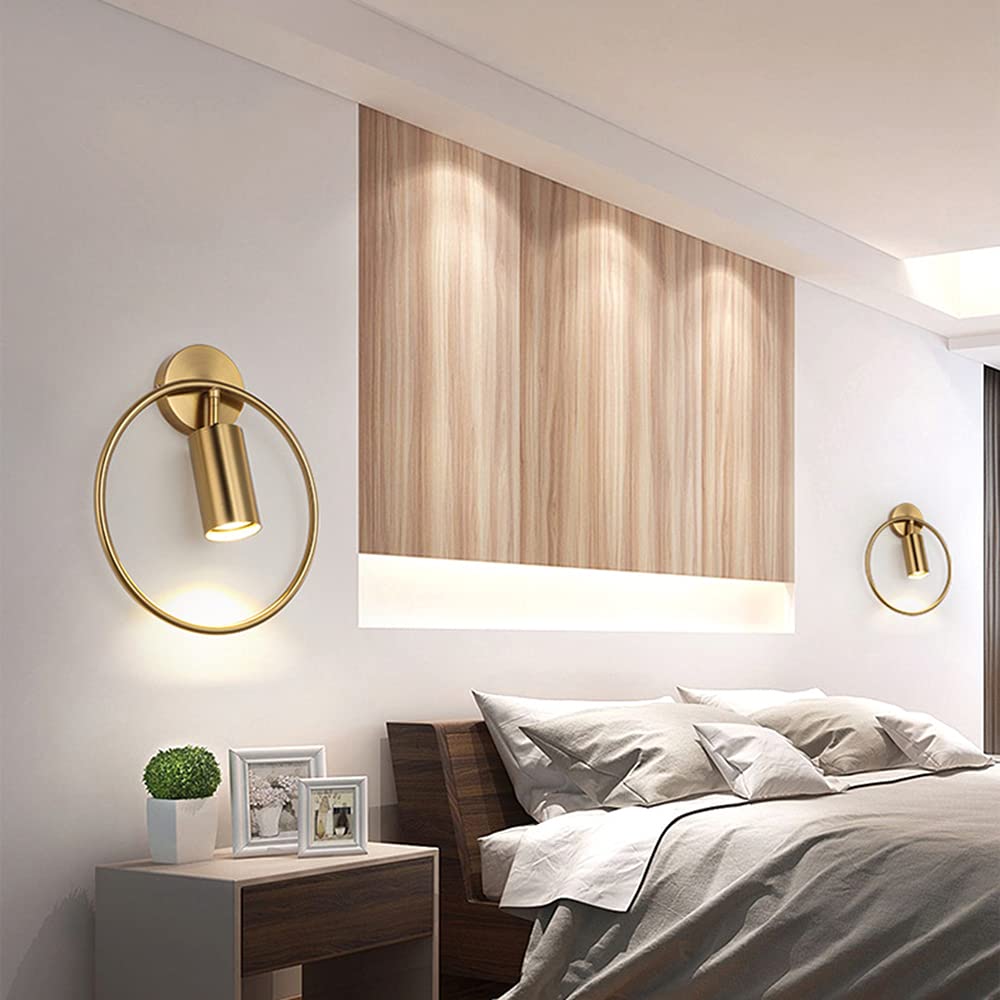 XANAYXWJ Apliques de Pared Luces de Interior Iluminación Decorativa con 5W GU10 cálido 3000K Lámpara de cabecera Redonda Ajustable para Dormitorio, Sala de Estar, Pasillo, Dorado (Dorado)