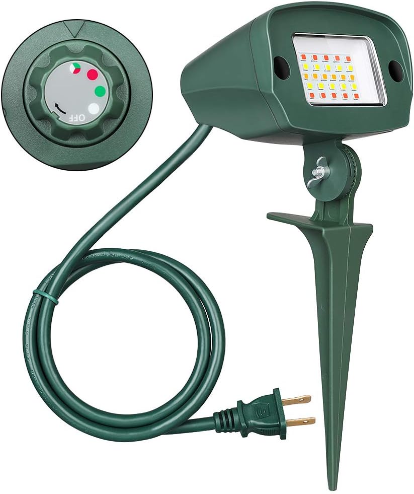 DEWENWILS Outdoor Spotlight Stake with Light Sensor, 6W Weatherproof Plug in Spike Light with White Red Green Flashing Mode Light with 3ft Cord for Yard,Garden,Lawn, Holiday UL Listed