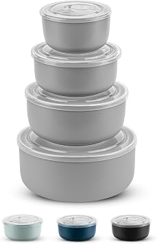 KooK Ceramic Mixing Bowls, Nesting Bowls, Set of 4, Kitchen Bowls, Prep, Serving, Gift, Microwave and Dishwasher Safe, 10/16/29/47 oz, Grey