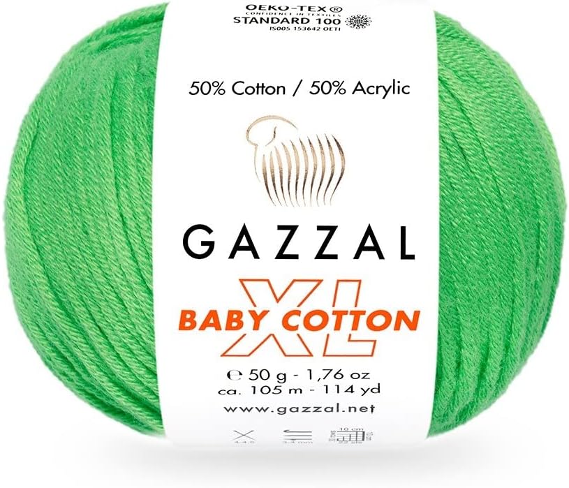 2 Pack (Skein) Gazzal Baby Cotton XL, 50% Soft Cotton 50% Acrylic, Each Ball 1.76 Oz (50g) / 114 Yards (105m), DK- Worsted, Knitting Yarn, Amigurumi Yarn, Baby Yarn, 3466