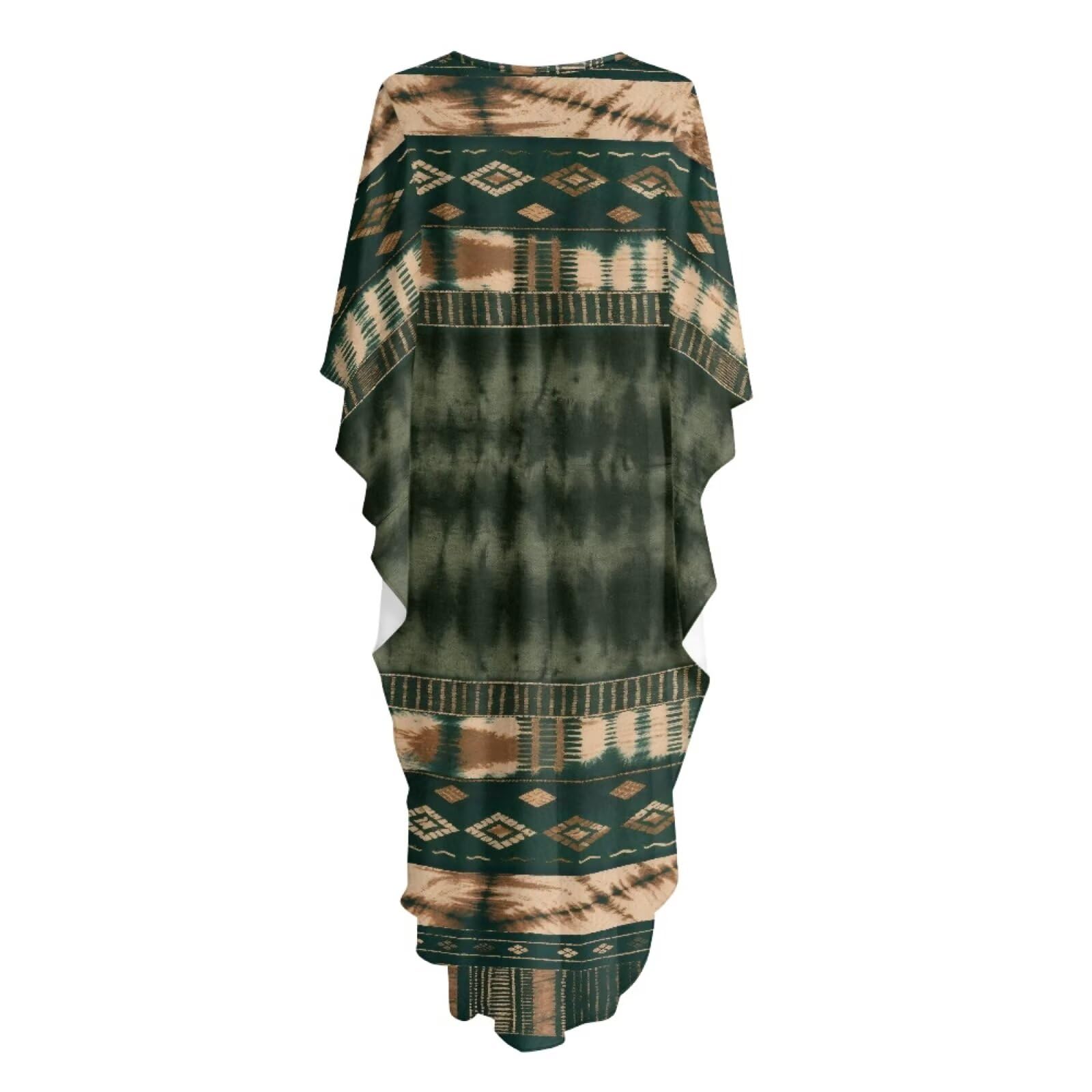 Poceacles Damska sukienka kaftanowa tie-dye wzór plus size sukienka boho z rękawami nietoperzowymi zwiewna kaftan okrycie plażowe