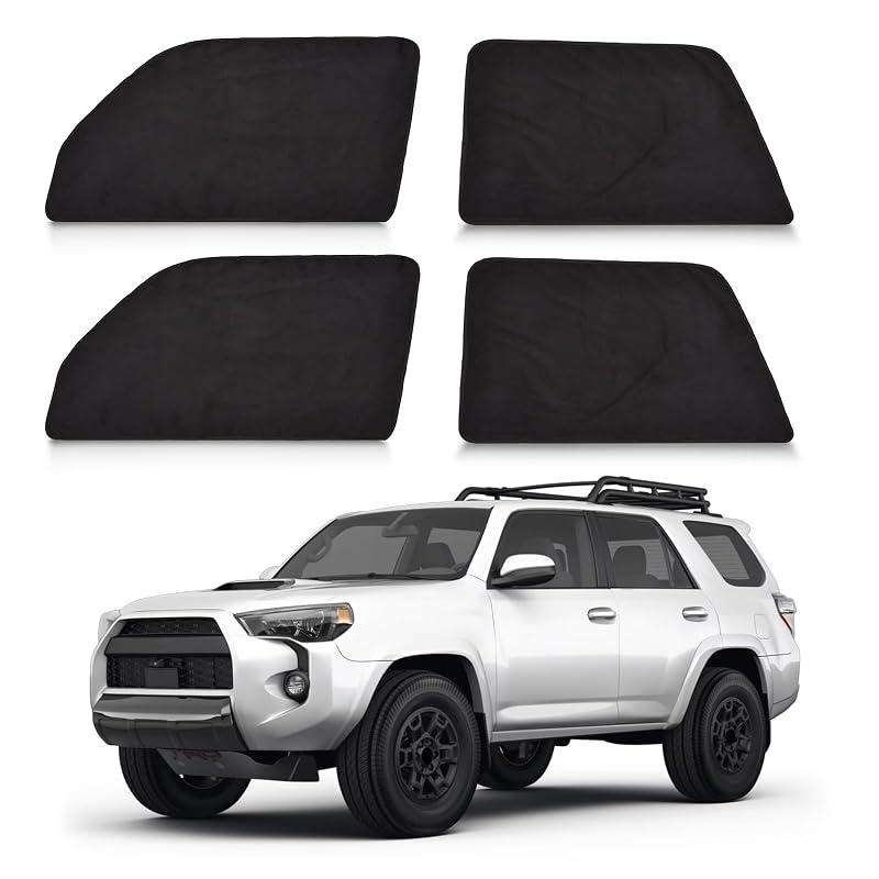 Protetor Solar Magnético para Janela Lateral Toyota 4Runner 2017–2024 ZATOOTO, Tecido Suede Preto, Kit com 4 Peças