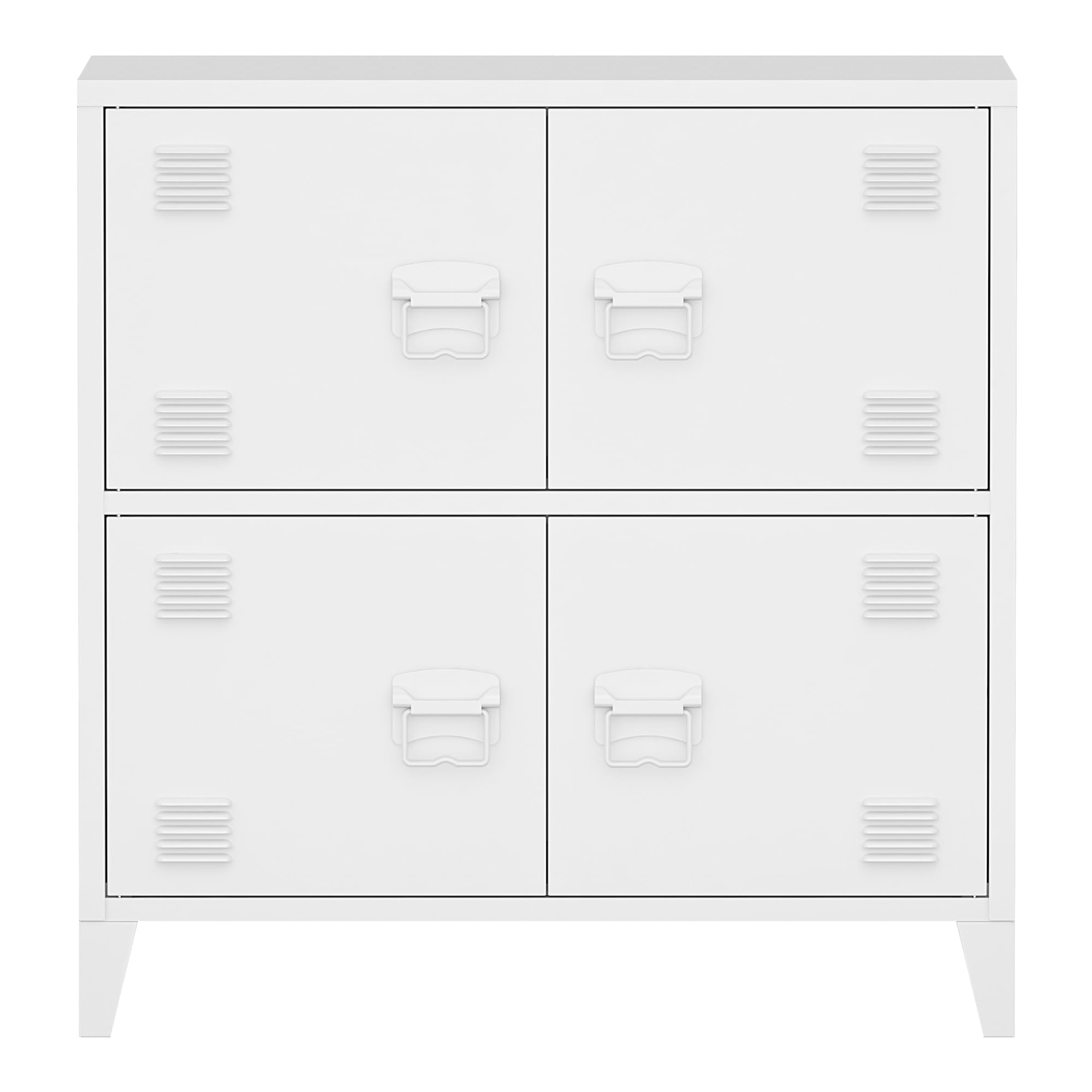 [en.casa] Büroschrank Hamina Aktenschrank mit 4 Türen Mehrzweckschrank mit 2 Ablagefächern Industrial Aufbewahrungsschrank aus Stahl Beistellschrank 80 x 40 x 82 cm Weiß