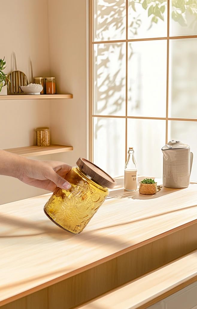 Paquete de 2 tarros de almacenamiento de vidrio con tapa, 23.7 onzas líquidas de capacidad, recipientes de almacenamiento de alimentos de vidrio para dulces, café, granos de té, avena 8