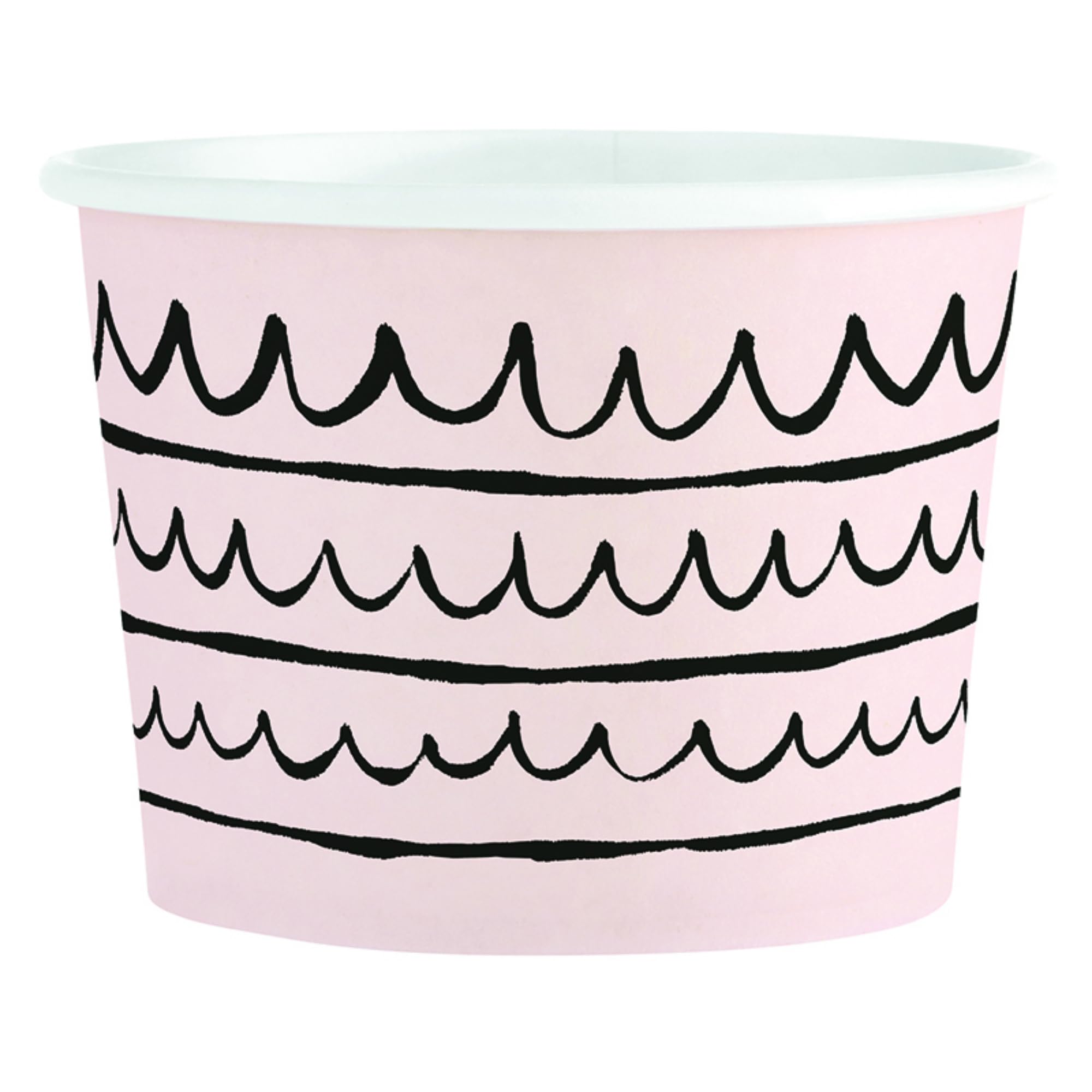Santa Barbara Design Studios Paper Treat Cups - 9-Ounce Disposable Party Bowls, 16-Count, Pink Black Doodle Lines