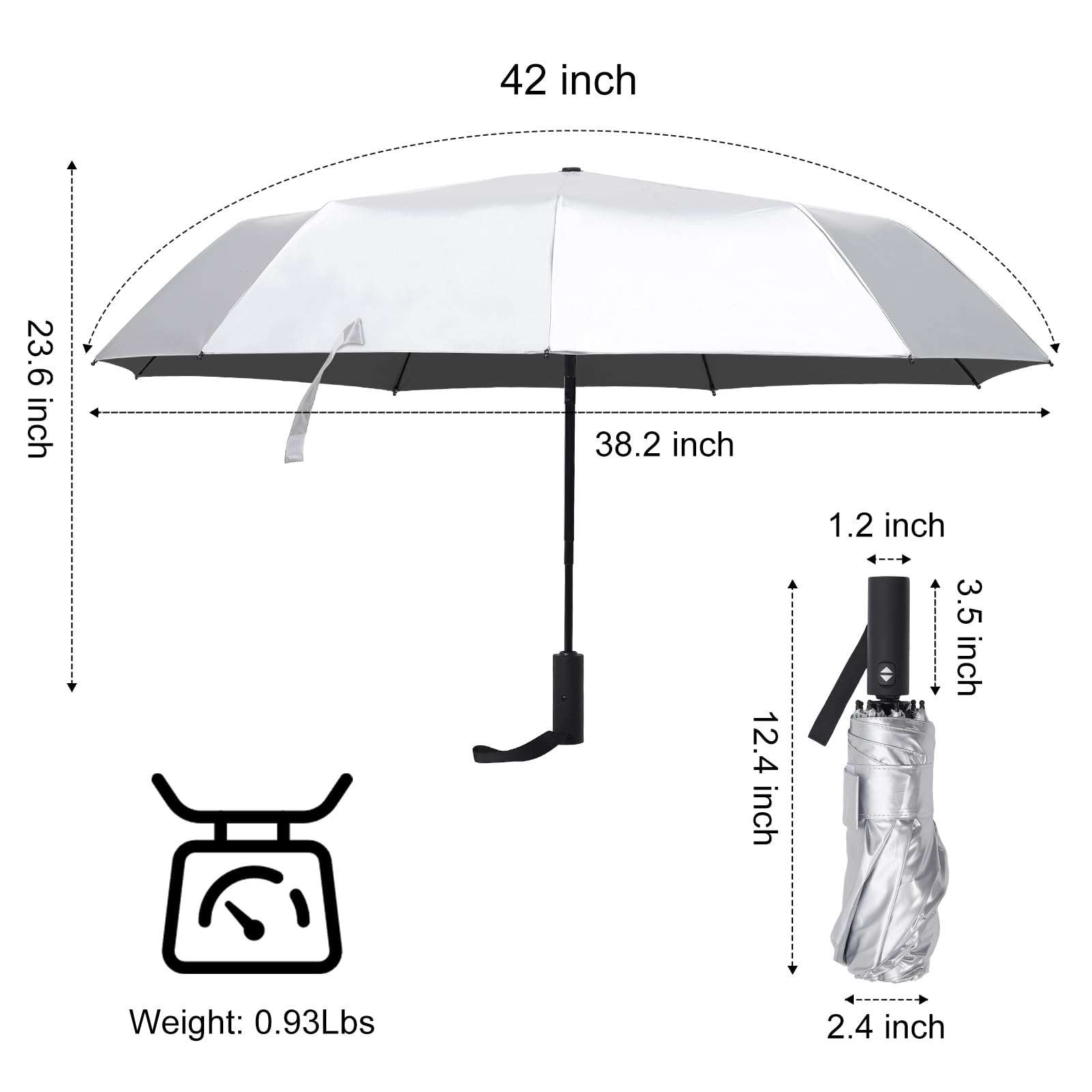 Sombrilla de viaje con protección solar UPF 50+ para protección solar, protección UV para caminar (negro) 7