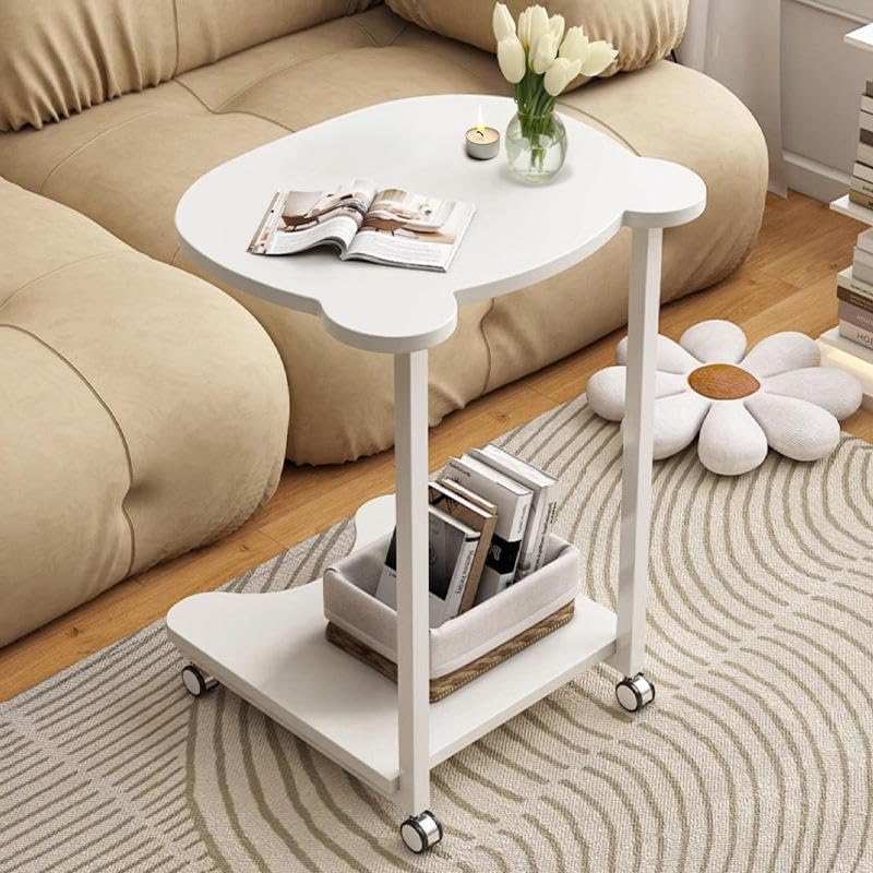 Image of Side Table Stands Couch Side, Swivel TV Tray Table, C-Shaped End Table, Small Center Table for Home Office for Bedroom, Living Room | Closet with Dustproof Door (Panda Table-YZ-06)