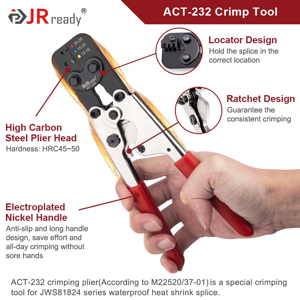 JRready ST2172 Set di 300 connettori termorestringenti IP68 impermeabili 12-26 AWG Wire Butt Splice Crimp Blu Rosso Giallo Connettori per Marine Automotive Manutenzione Elettrica