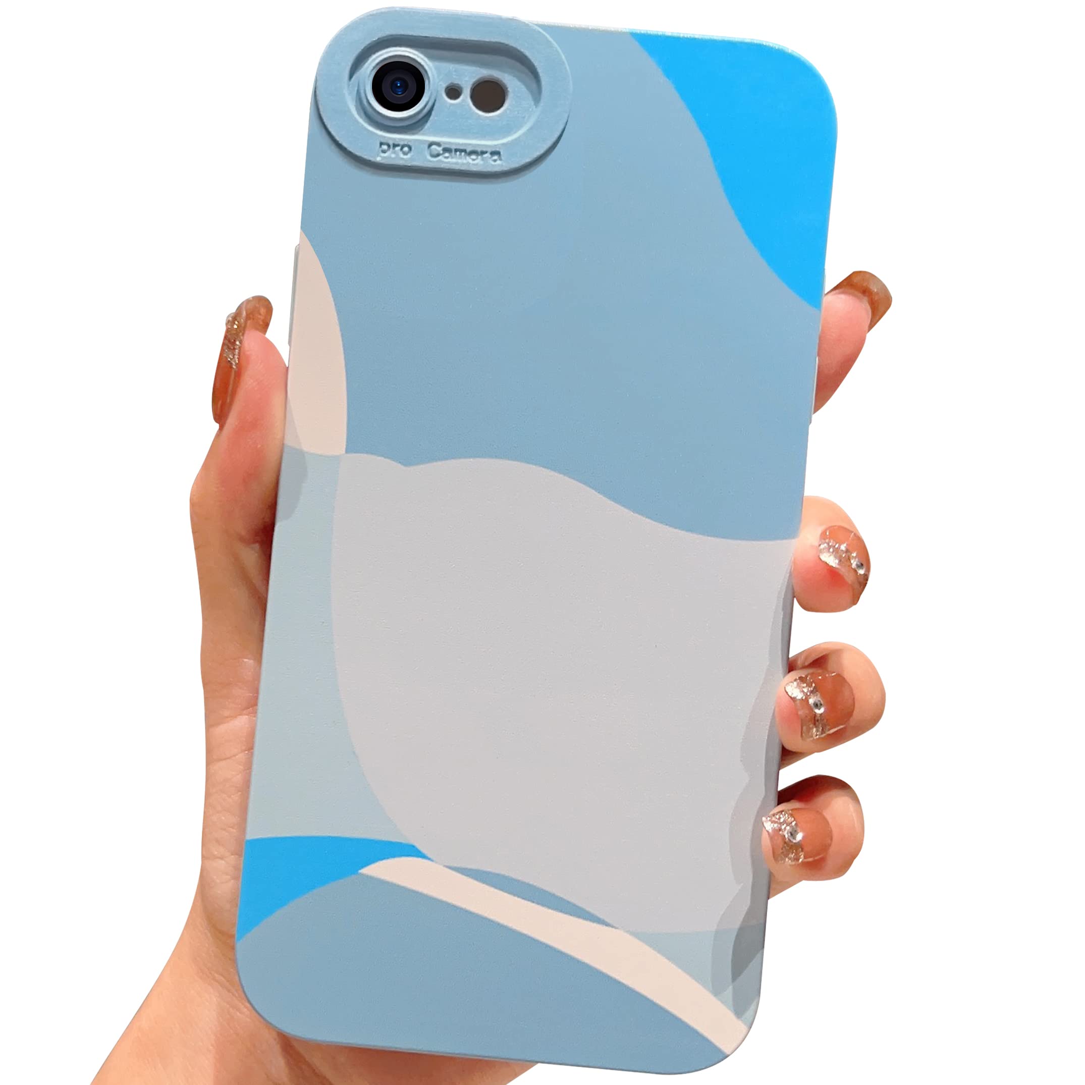 YKCZLCompatible with iPhone SE 2022, SE 2020, iPhone 7 Case, iPhone 8 Case, Cute Painted Art Heart Pattern Full Camera Lens Protective Slim Soft Shockproof Phone Case for Women Girls-Blue