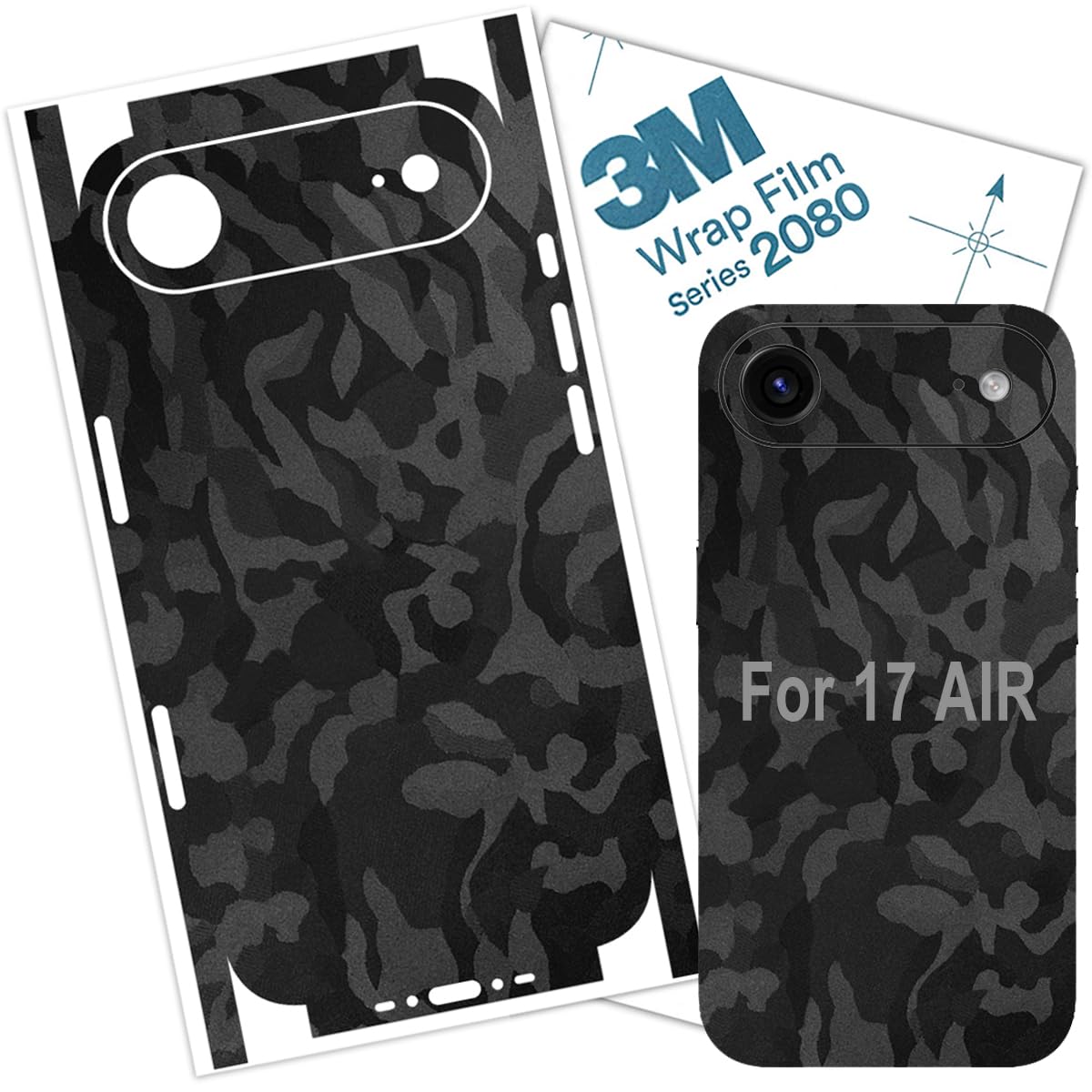 Película protectora iPhone 17 Air skin wrap 3M trasera camuflaje negro vinilo 6