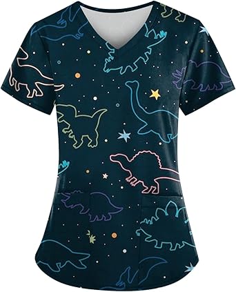 OIOLOYJM Printed Scrub Tops Women V Neck Short Sleeve Plus Size Scrubs for Womens Nursing Uniforms Shirts with Pockets