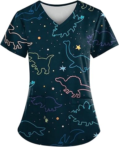 OIOLOYJM Printed Scrub Tops Women V Neck Short Sleeve Plus Size Scrubs for Womens Nursing Uniforms Shirts with Pockets